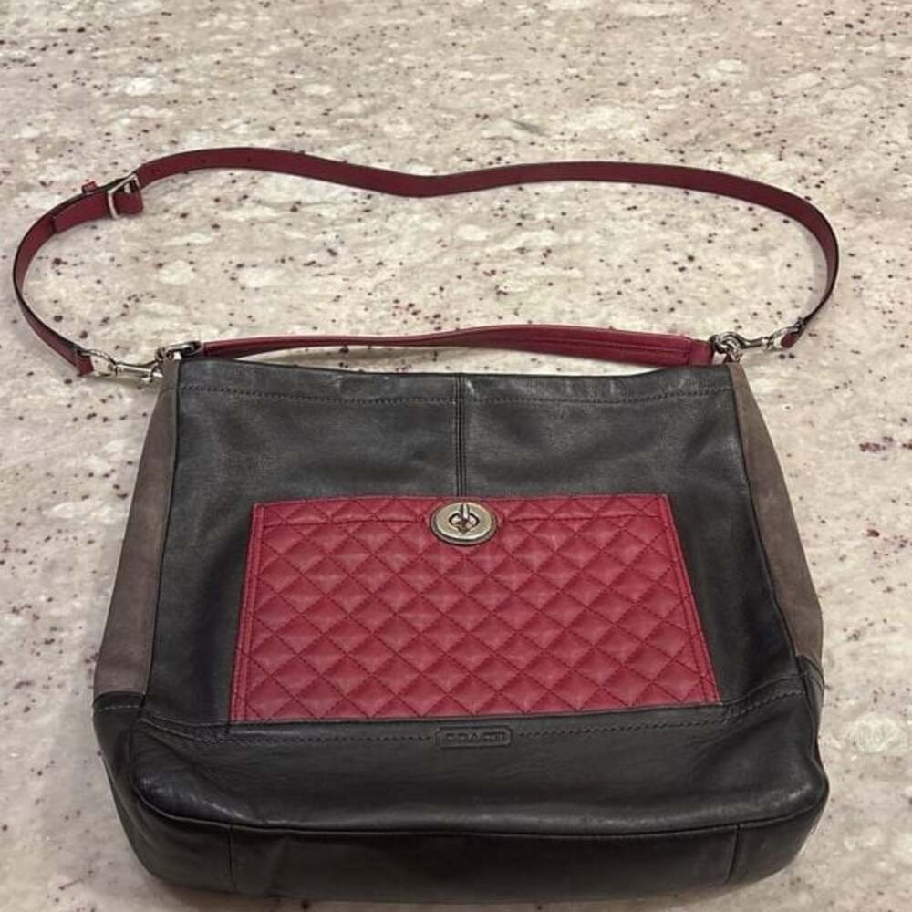 Coach Park‎ Quilted Colorblock Leather & Suede Carrie Satchel Tote Bag F24693